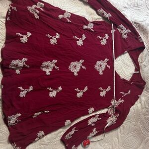 Burgundy Floral Embroidered Top
